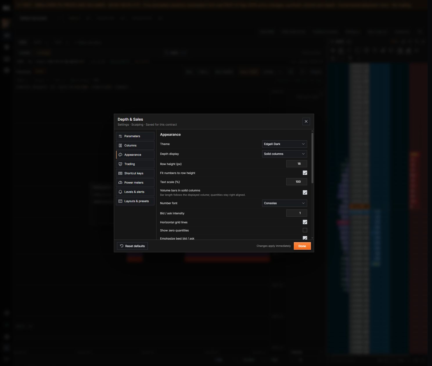 DOM appearance settings
