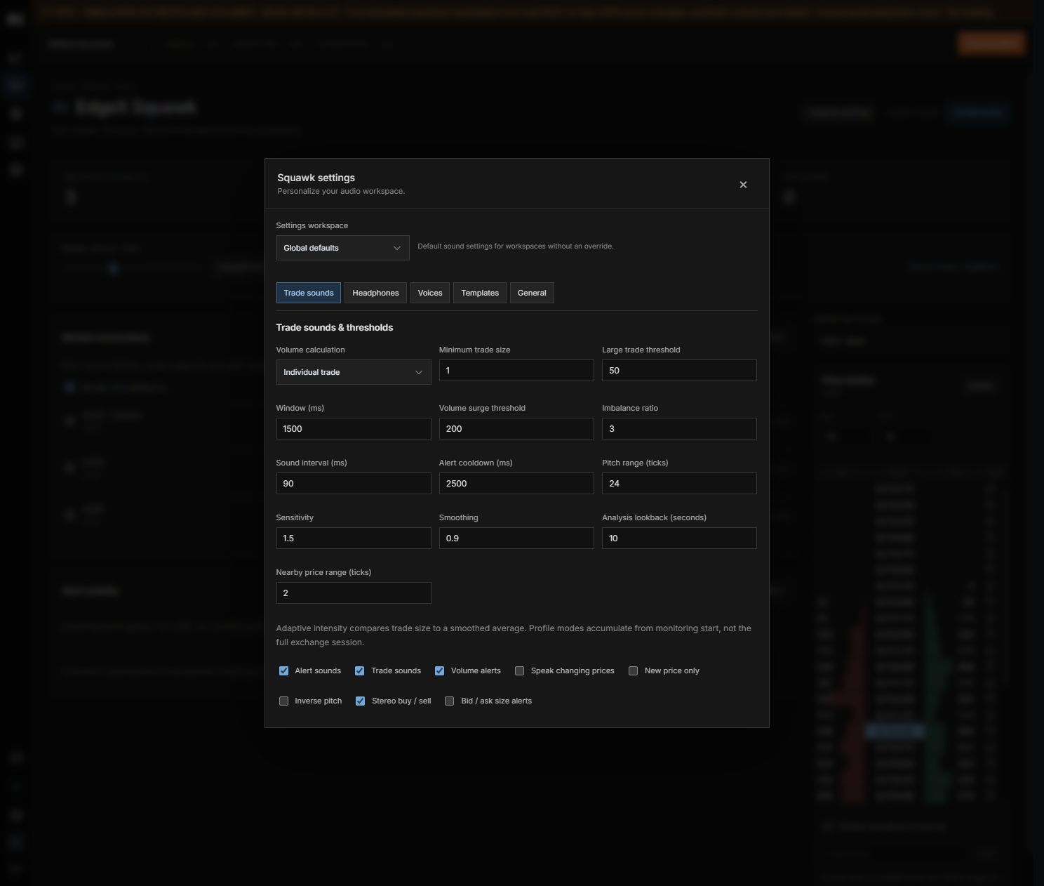 Squawk settings window